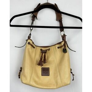 Dooney & Bourke Vintage Pebble Grain Leather Drawstring Bucket Bag Pale Yellow